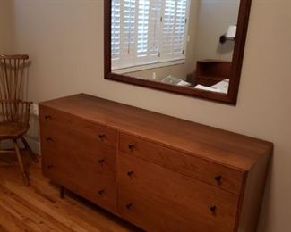 Scan Design/Danish Style Credenza Dresser. Wood Framed Mirror. 