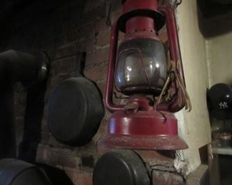 lantern, cast iron pots