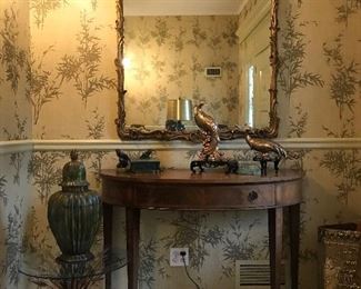 Gilt wheat coco Chanel table - inlaid demilune