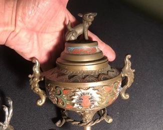 Champleve urn with removable lid