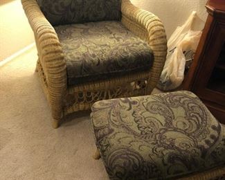 Wicker chair with ottoman