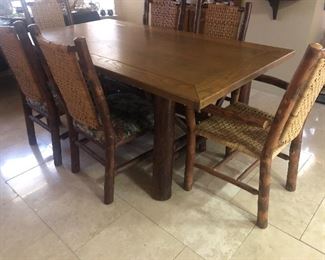 Rustic Log Legged Dining Table with Log / Timber Framed Chairs ( Very Nice Set)
Has matching Chandelier