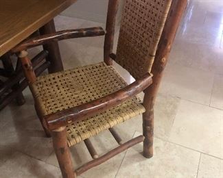 Rustic Log Legged Dining Table with Log / Timber Framed Chairs ( Very Nice Set)
Has matching Chandelier