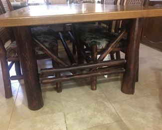 Rustic Log Legged Dining Table with Log / Timber Framed Chairs ( Very Nice Set)
Has matching Chandelier