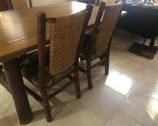 Rustic Log Legged Dining Table with Log / Timber Framed Chairs ( Very Nice Set)
Has matching Chandelier