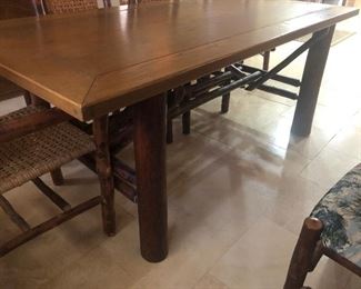 Rustic Log Legged Dining Table with Log / Timber Framed Chairs ( Very Nice Set)
Has matching Chandelier