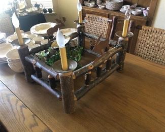 Rustic Log Framed Chandelier matches Dining Table