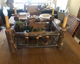 Rustic Log Framed Chandelier matches Dining Table