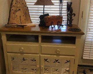 Rustic / Hand Painted Cabinet w/ Home Decor