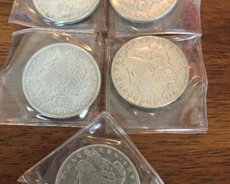 Coins - Morgan Silver Dollars 1879, 1881, 1882, 1889