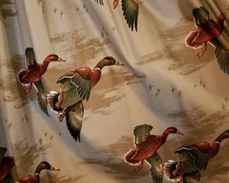 Duck fabric draperies, one pair
