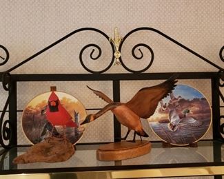 Ducks Unlimited plates Grainger carved bird and a carved cardinal