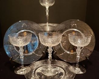 Antique champagne glasses and plates