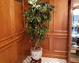 Faux ficus tree in Chinese porcelain fish bowl