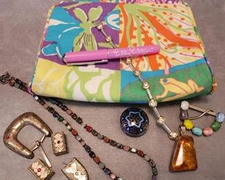 Lily Pulitzer carry all with pen, sterling belt pieces  and other sterling pieces