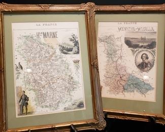 Pair of French  framed maps