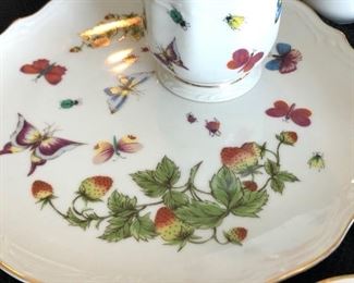 beautiful porcelain luncheon set with butterflies and strawberries