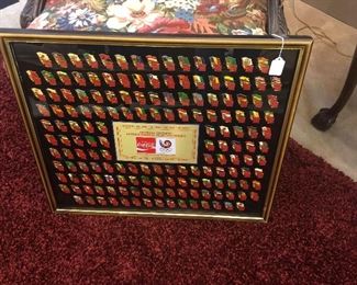 Complete framed Coke flag pin set from the 1988 Olympic Games Souel Korea.