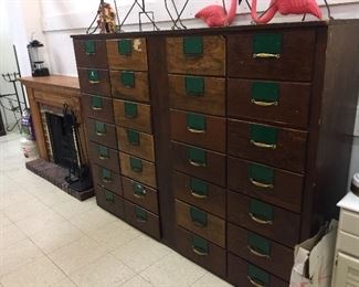Large 28 drawer orgnizer cabinet. It's 6 ft. long x 55" tall and 17" deep all wood and metal. 