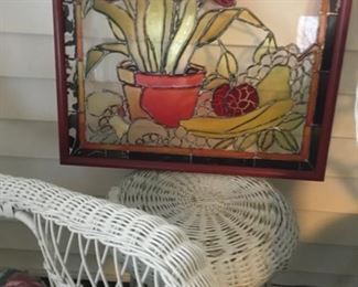 Wicker stool & glass picture