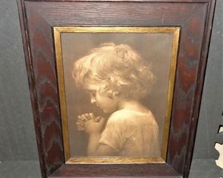 L74=Vintage praying child print in Arts & Crafts frame (9"x12.5"):  $ 24..