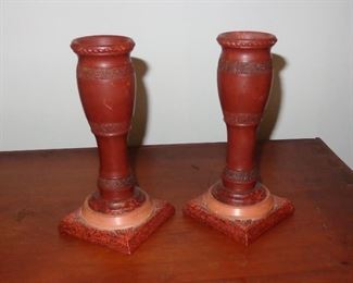 L17=Carved pipestone candlesticks (7", ca. 1970):          $ 55./pair