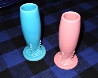 Fiesta bud vases .  L97=(left) Turquoise: $ 35.            L98=(right) Pink: $ 25.