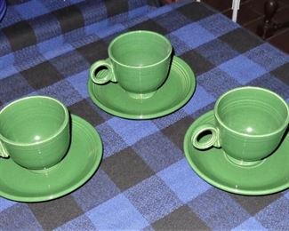 L117= 3 pairs Fiesta dark green cups & saucers: $ 15./lot