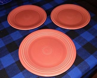 L112= 3 Fiesta rose plates - (2) 9.5” and (1) 10.5”:                
$ 20./lot