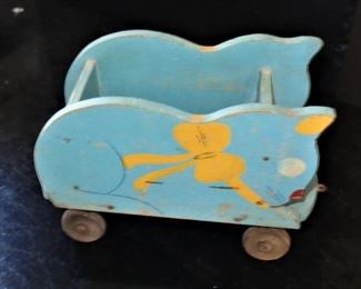 L179=Vintage wooden cat wagon pull toy: $14.