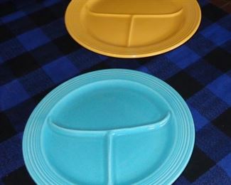 Fiesta divided grill plates.    L114=(top) 11.75" yellow :     $ 19.                L115= (bottom)  10.25" turquoise:  $ 12.