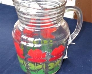L131=Vintage lemonade pitcher (red roses):  $ 18.
