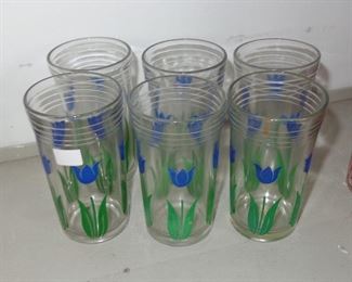 L141= 6 vintage swanky swigs juice glasses (blue tulips):  $ 16.