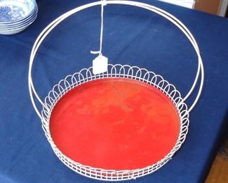 L144=Vintage round painted tin / wire handle tray (11"):  $ 8.