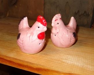 L64=Pink rooster salt & pepper shakers:  $5./pair