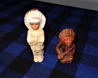 L22=(left) Plastic Indian chief (5.5"):  $ 3.                           L23=(right) Syroco wood souvenir Indian chief (4"):          $ 8.