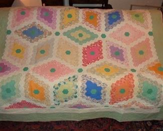 L36=Vintage Tumbling Blocks quilt  (some border and back fading;  66"x78"):  $50.