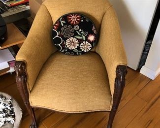 Rams Head Chair - recently reupholstered needlepoint pillow