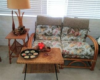 2 Pc. Rattan Settee, Tables...and a Great Lamp