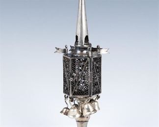 A STERLING SILVER FILIGREE SPICE TOWER. American