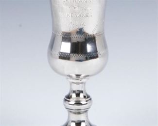 A MONUMENTAL STERLING SILVER KIDDUSH GOBLET. New York