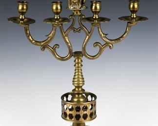 A LARGE BRASS SABBATH CANDELABRA. The Netherlands