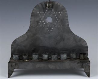 A TIN HANUKKAH LAMP. Probably American, c. 1900
