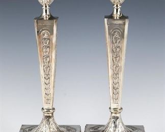 A PAIR OF LARGE SILVER SABBATH CANDLESTICKS. Portugal