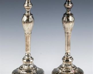 A PAIR OF LARGE SILVER SABBATH CANDLESTICKS