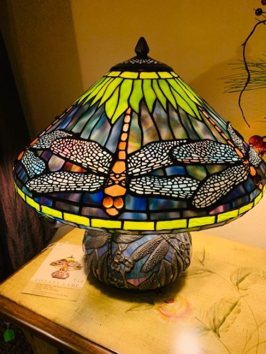 Tiffany Brand Stained Glass Lamp with Dragonfly