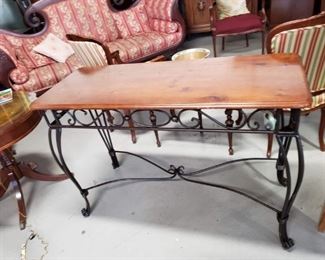 Wrought Iron Frame Solid wood top Entrance Sofa Table 49"W x 20"D x 33"H 