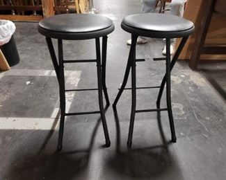 (2) Cosco Black painted metal black vinyl padded top folding stools 13" Diameter 24"H 