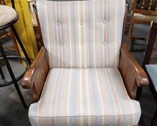 Ethan Allen Slatted wood armchair with seat back padded removable cushions