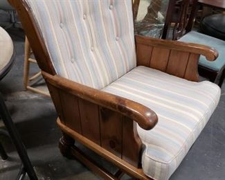 Ethan Allen Slatted wood armchair with seat back padded removable cushions